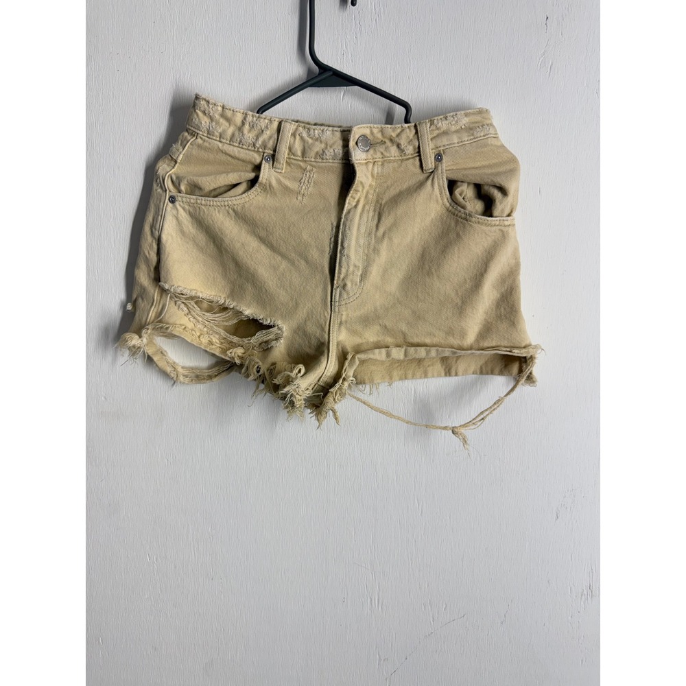 Rollas Dusters High Rise Distressed Denim Shorts Yellow Cut Off Size 26